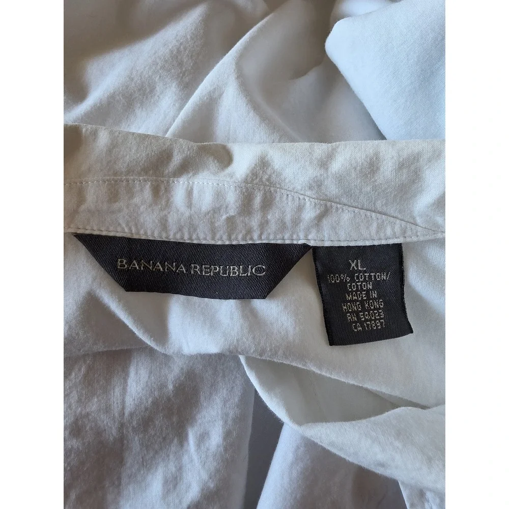 Banana Republic Men XL White Cotton Short Sleeve Collared Shirt Button-Up